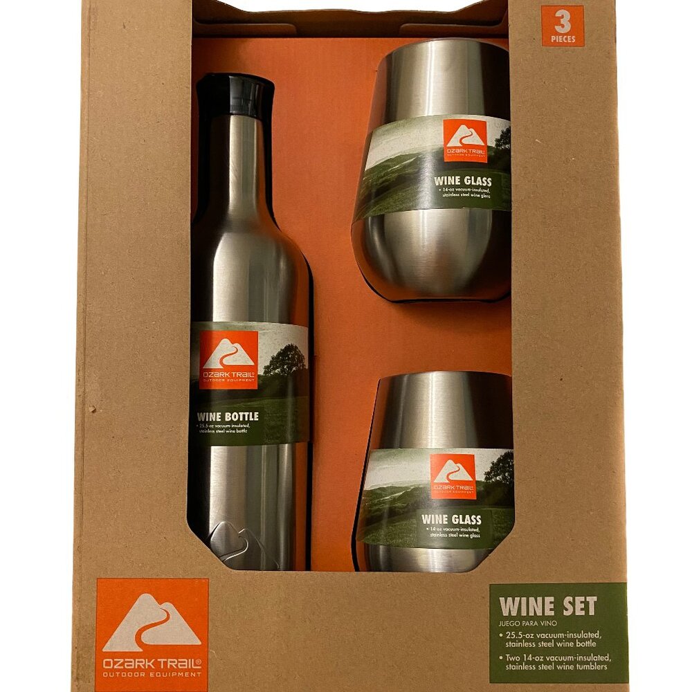 OZARK TRAIL Vacuum Insulated Stainless Steel 3 Piece Wine Set BPA Free